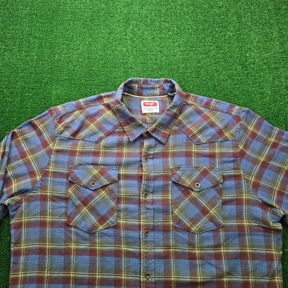 Wrangler Shirt Mens 2XL Plaid Flannel‎ Button Up Long Sleeve Western Cowboy - Picture 2 of 7